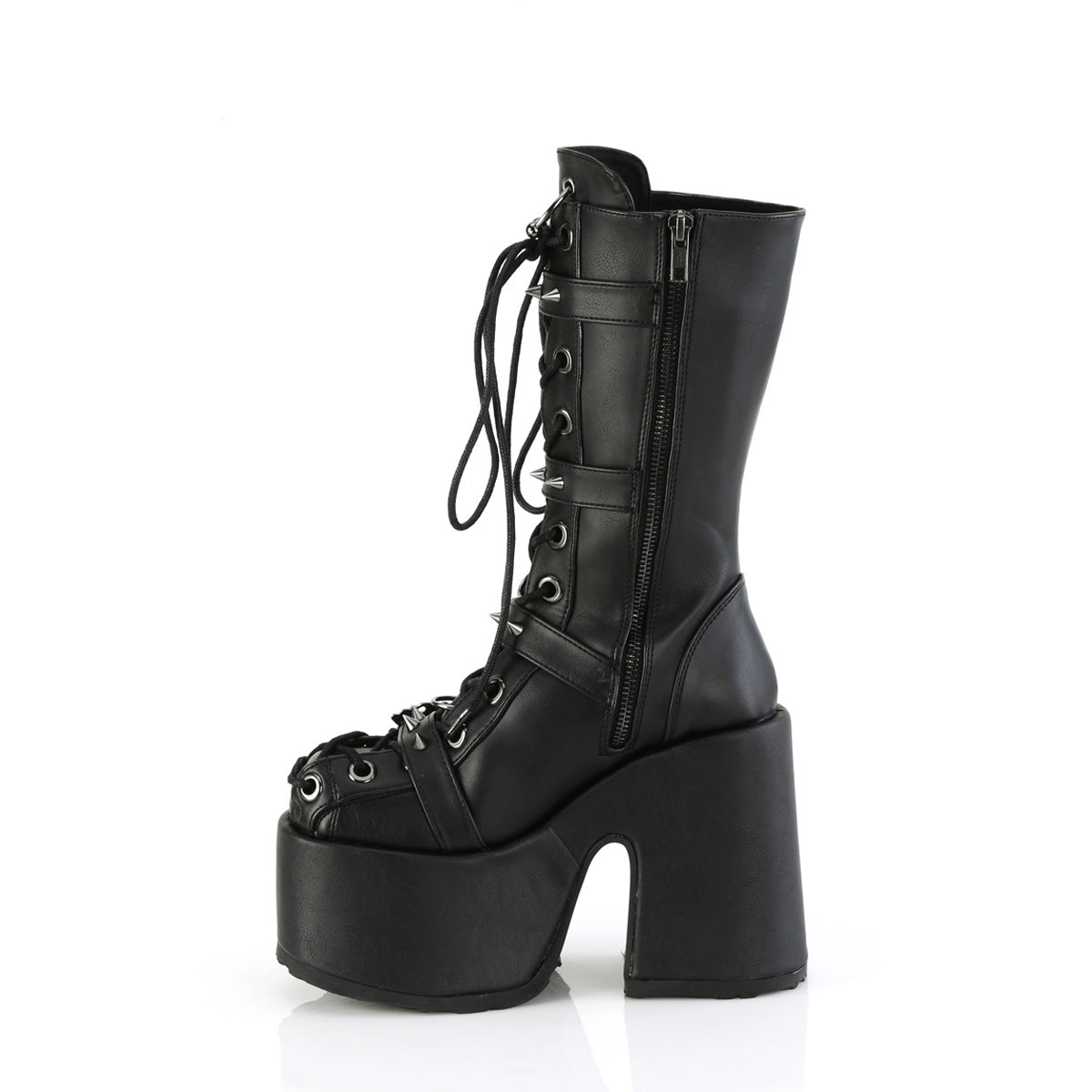 5" Chunky Heel, 3" P/F Lace-Up Mid-Calf Boot, Back Zip Pleaser Demonia CAMEL/115