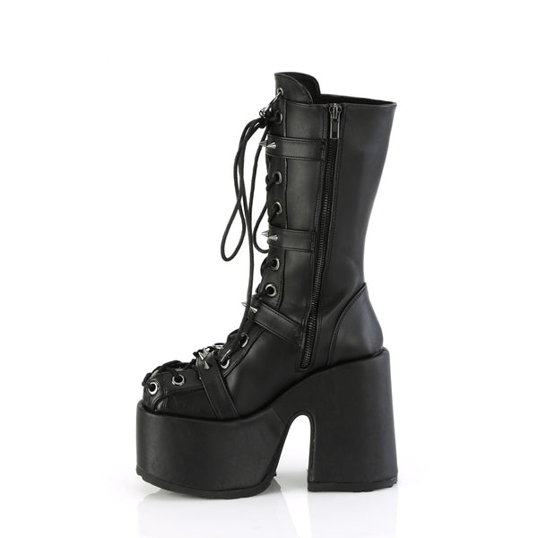 5" Chunky Heel, 3" P/F Lace-Up Mid-Calf Boot, Back Zip Pleaser Demonia CAMEL/115