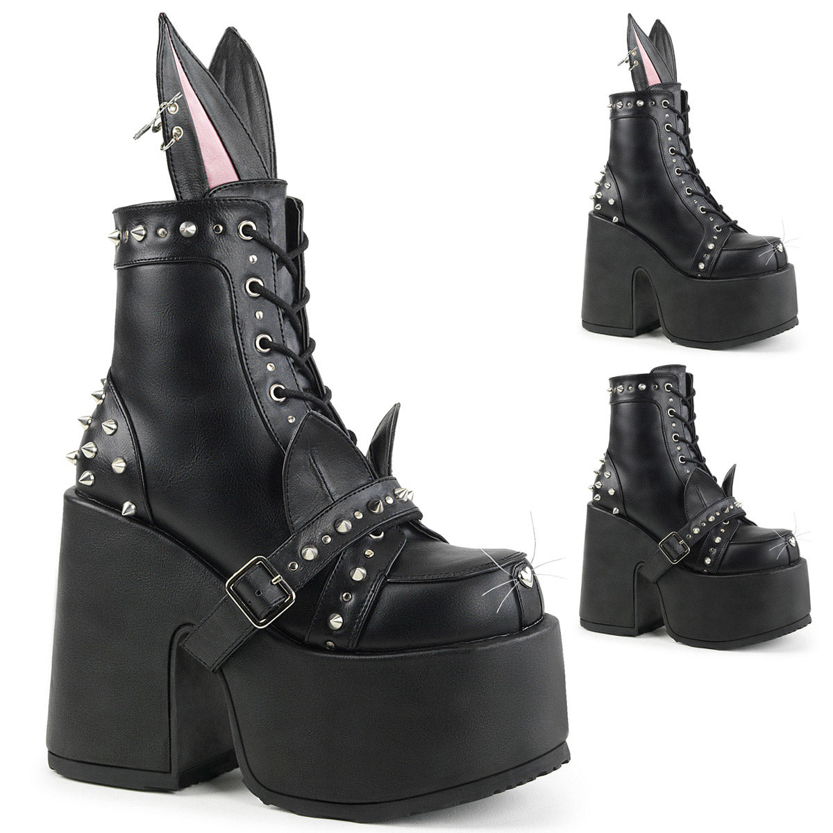 5" Chunky Heel, 3" Platform, Lace-Up Front Ankle Boot, Side Pleaser Demonia CAMEL/202 Main image