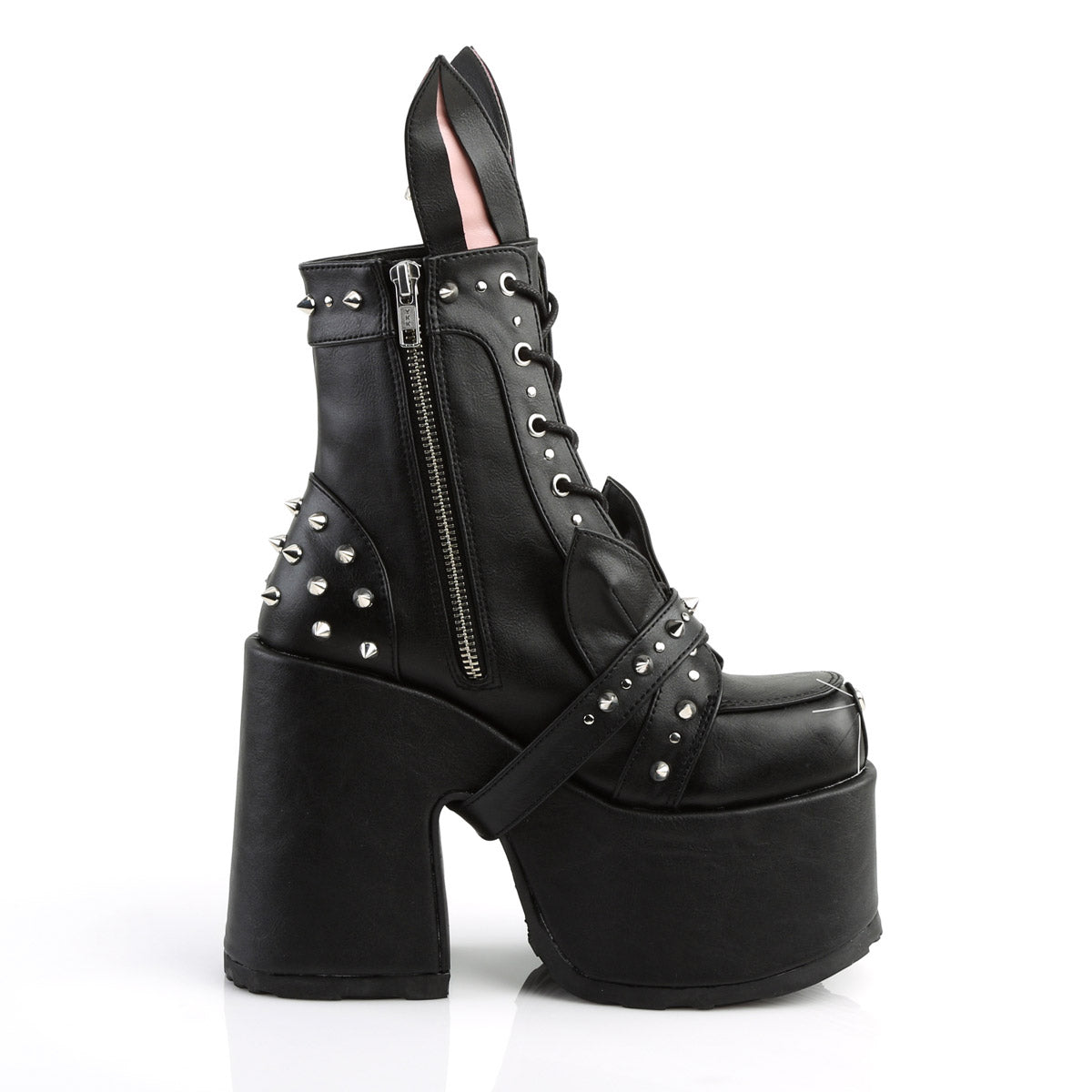5" Chunky Heel, 3" Platform, Lace-Up Front Ankle Boot, Side Pleaser Demonia CAMEL/202