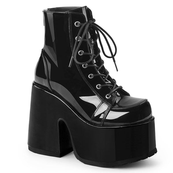 5" Chunky Heel, 3" P/F Lace-Up Ankle Boot, Metal Back Zip Pleaser Demonia CAM203/B