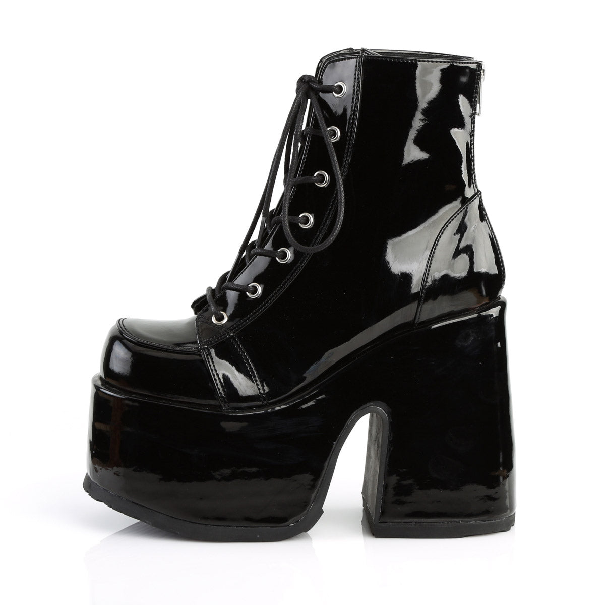 5" Chunky Heel, 3" P/F Lace-Up Ankle Boot, Metal Back Zip Pleaser Demonia CAM203/B