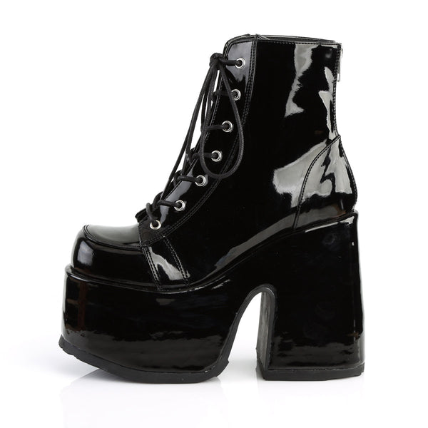 5" Chunky Heel, 3" P/F Lace-Up Ankle Boot, Metal Back Zip Pleaser Demonia CAM203/B