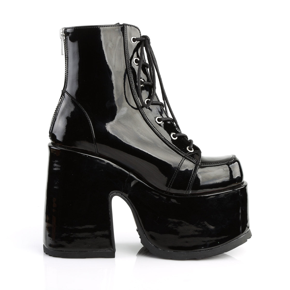 5" Chunky Heel, 3" P/F Lace-Up Ankle Boot, Metal Back Zip Pleaser Demonia CAM203/B
