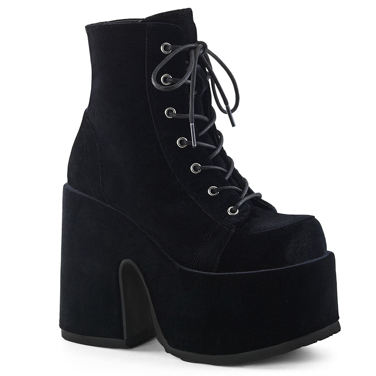 5" Chunky Heel, 3" P/F Lace-Up Ankle Boot, Metal Back Zip Pleaser Demonia CAM203/BVEL Main image