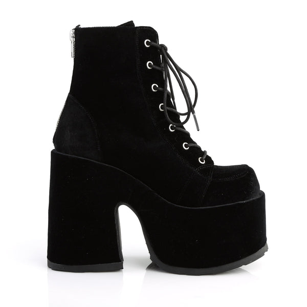 5" Chunky Heel, 3" P/F Lace-Up Ankle Boot, Metal Back Zip Pleaser Demonia CAM203/BVEL