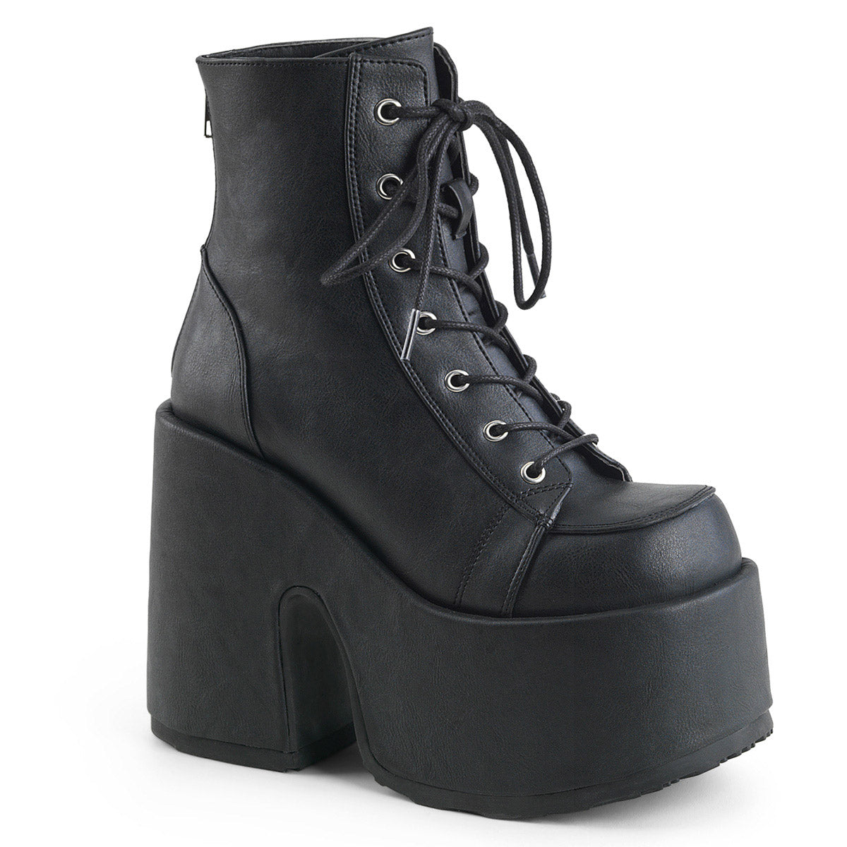5" Chunky Heel, 3" P/F Lace-Up Ankle Boot, Metal Back Zip Pleaser Demonia CAM203/BVL Main image