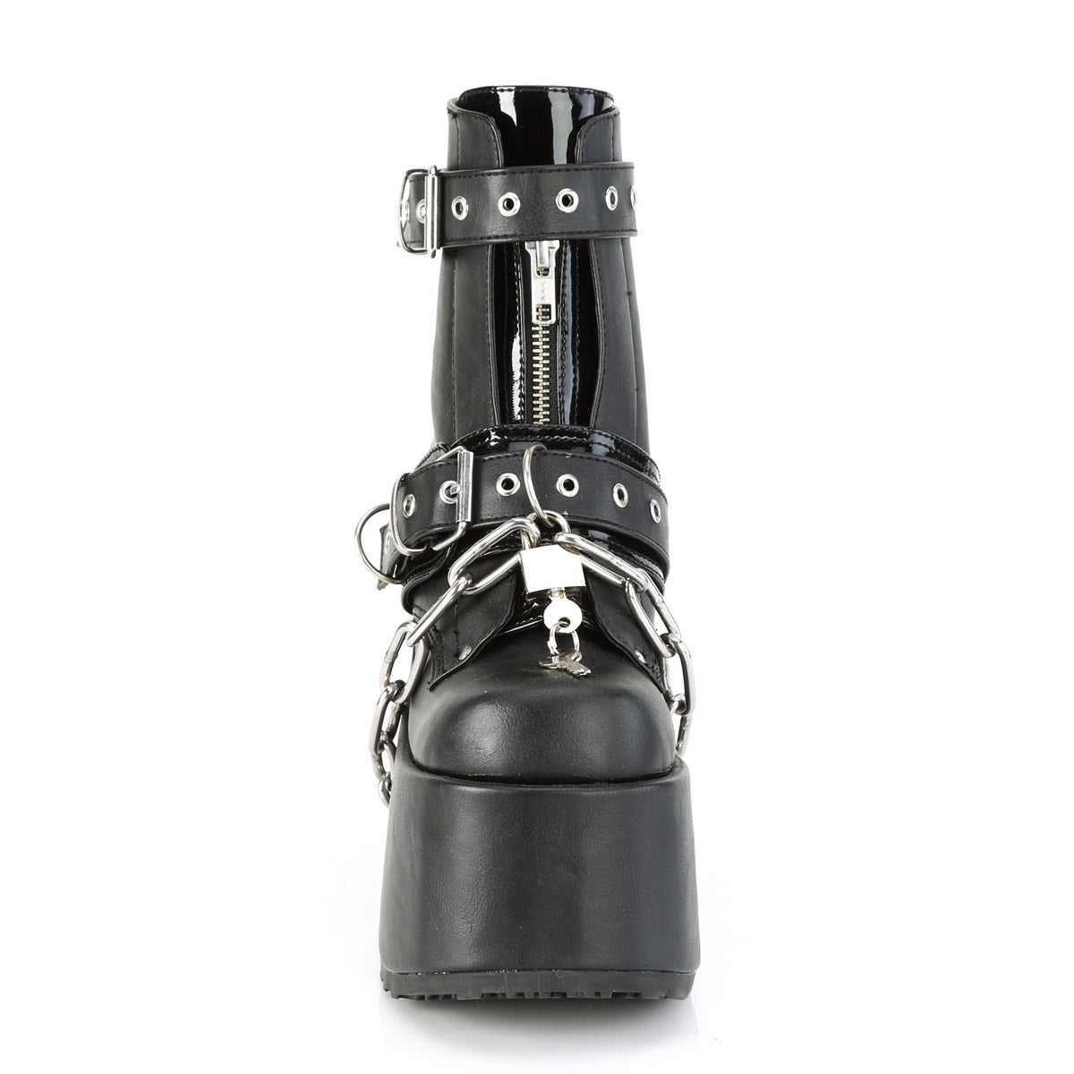 Demonia 5" Chunky Heel, 3" P/F Lace-Up Ankle Boot, Front Metal Zip CAMEL/205 Secondary image