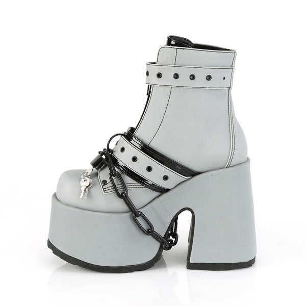 5" Chunky Heel, 3" P/F Lace-Up Ankle Boot, Front Metal Zip Pleaser Demonia CAMEL/205