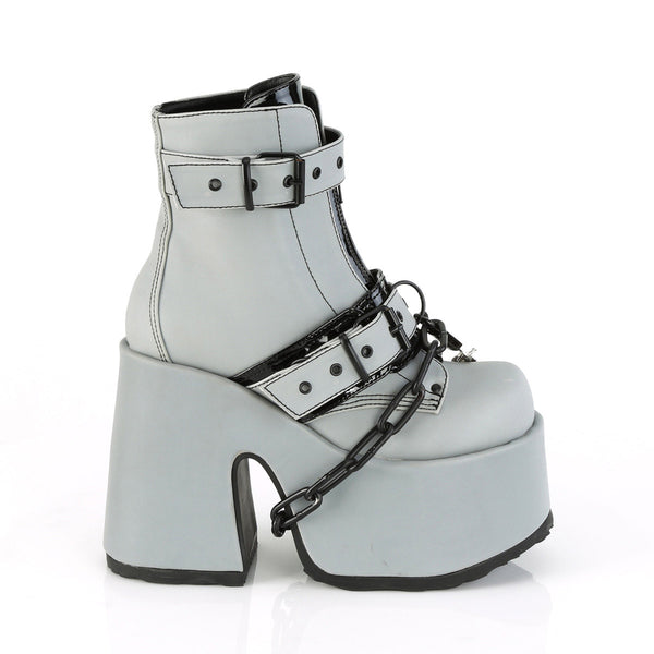 5" Chunky Heel, 3" P/F Lace-Up Ankle Boot, Front Metal Zip Pleaser Demonia CAMEL/205