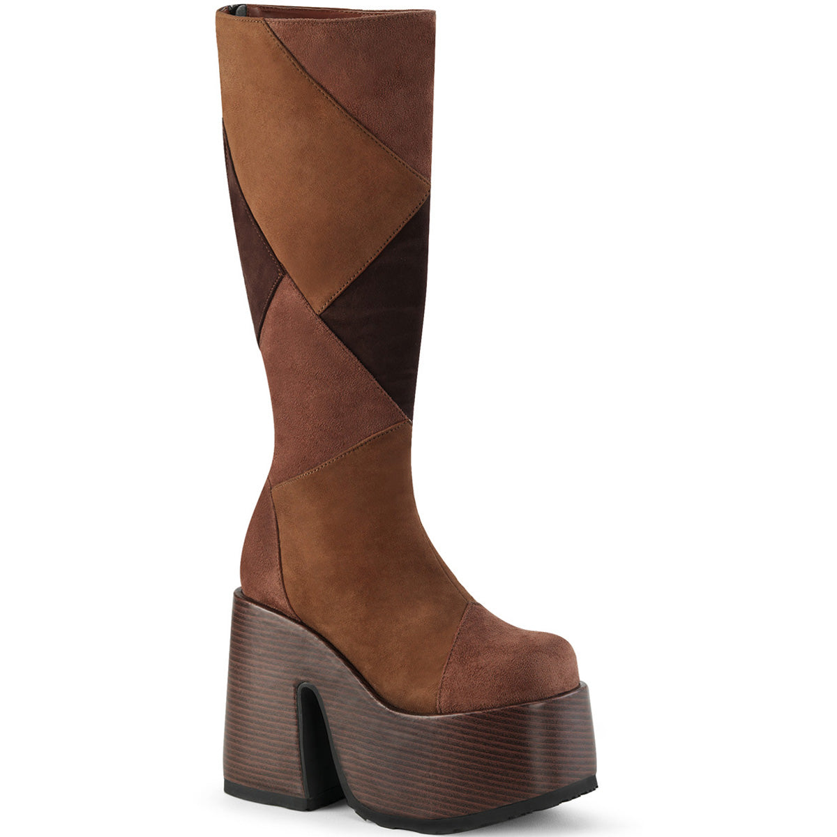 5" Chunky Heel, 3" P/F Knee High Boot, Inside Zip Pleaser Demonia CAMEL/280 Main image