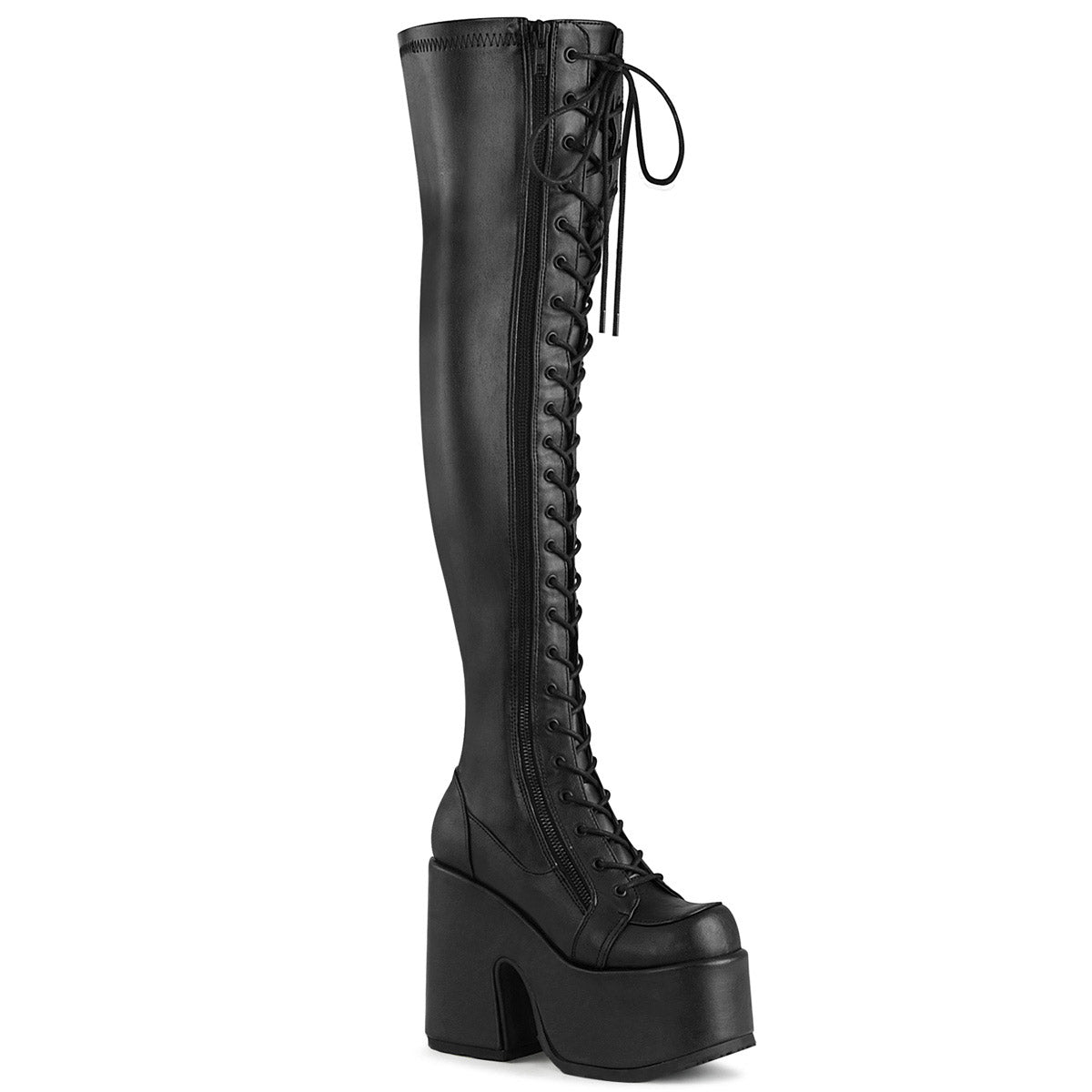 5" Chunky Heel, 3" PF Lace-Up Thigh-High Boot, Outside Zip Pleaser Demonia CAM300/BVL Main image