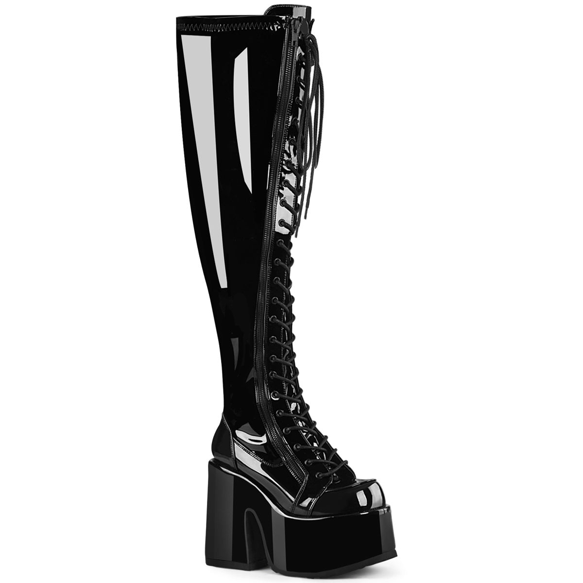 5" Chunky Heel, 3" Pf Wide Calf Thigh-High Boot,Outside Zip Pleaser Demonia CAM300WC/B Main image