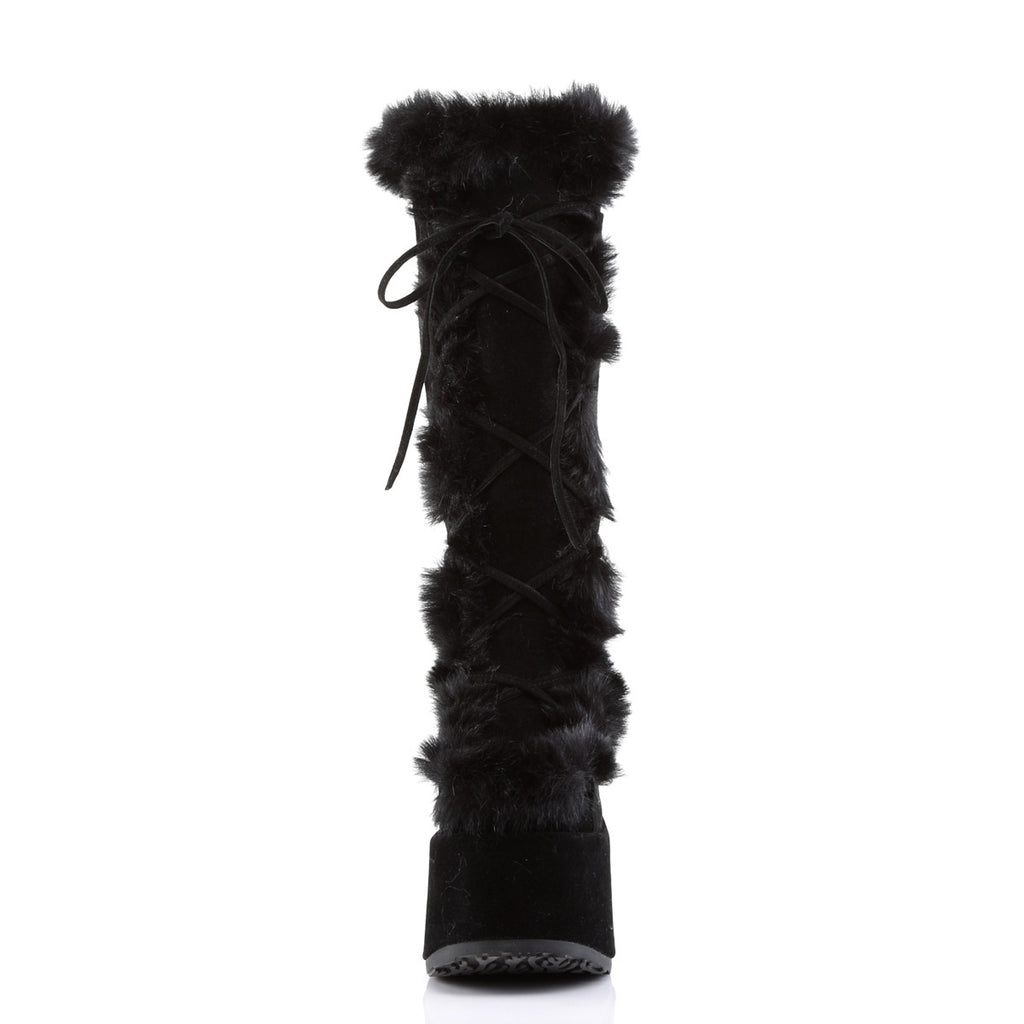 Goth Punk Faux Suede Rabbit Fur Knee High Platform Go Go Boots Shoes Pleaser Demonia CAMEL/311