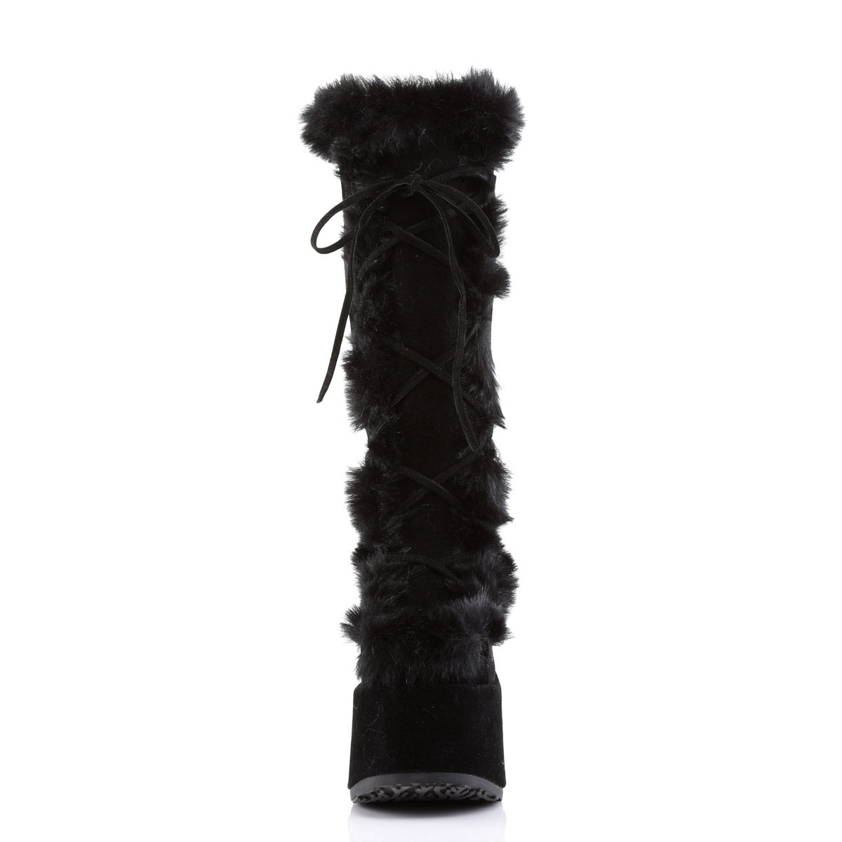 Goth Punk Faux Suede Rabbit Fur Knee High Platform Go Go Boots Shoes Pleaser Demonia CAMEL/311