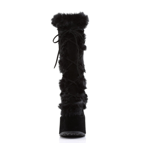 Goth Punk Faux Suede Rabbit Fur Knee High Platform Go Go Boots Shoes Pleaser Demonia CAMEL/311
