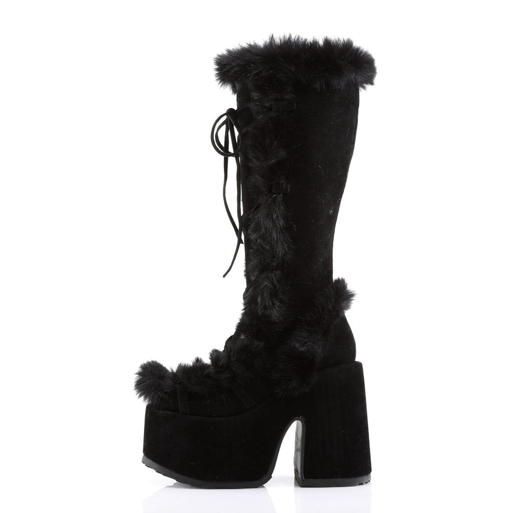 Goth Punk Faux Suede Rabbit Fur Knee High Platform Go Go Boots Shoes Pleaser Demonia CAMEL/311