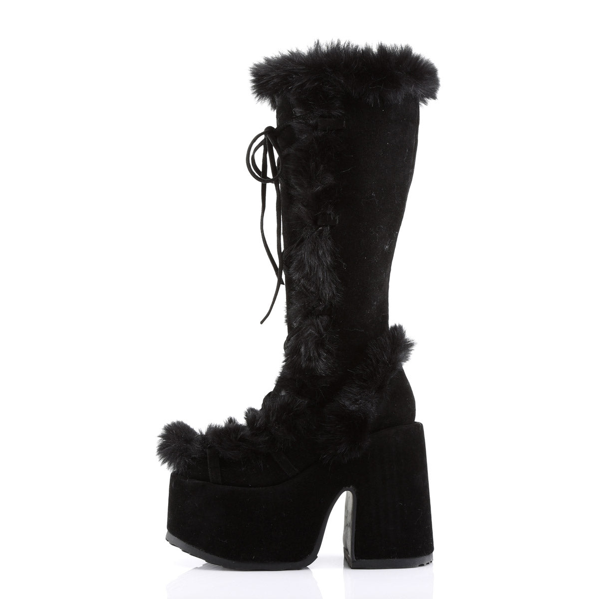 Goth Punk Faux Suede Rabbit Fur Knee High Platform Go Go Boots Shoes Pleaser Demonia CAMEL/311