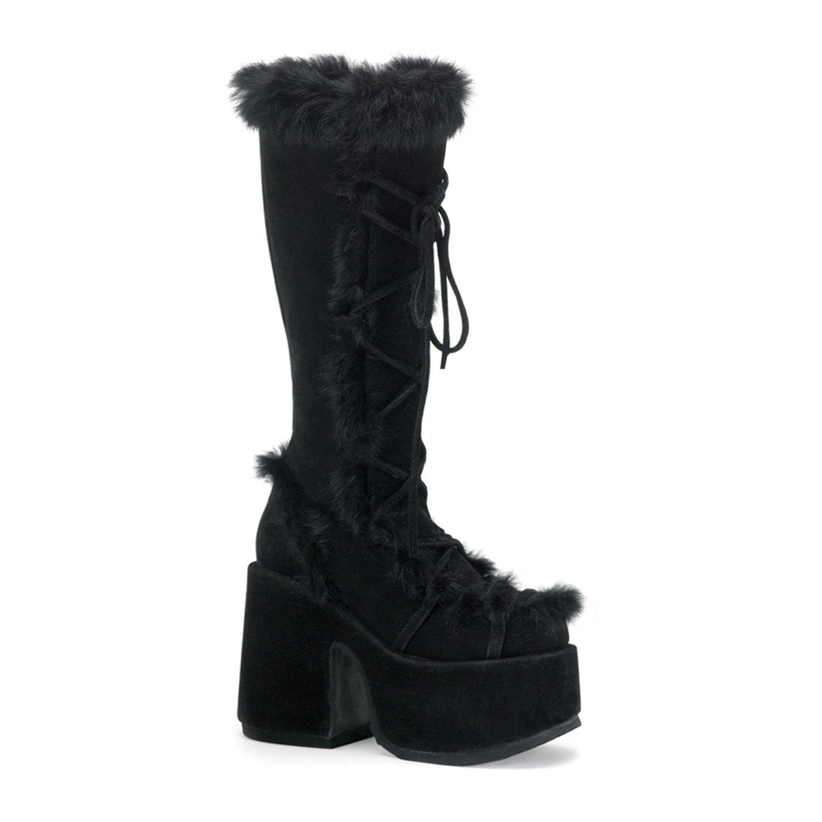 Goth Punk Faux Suede Rabbit Fur Knee High Platform Go Go Boots Shoes Pleaser Demonia CAMEL/311