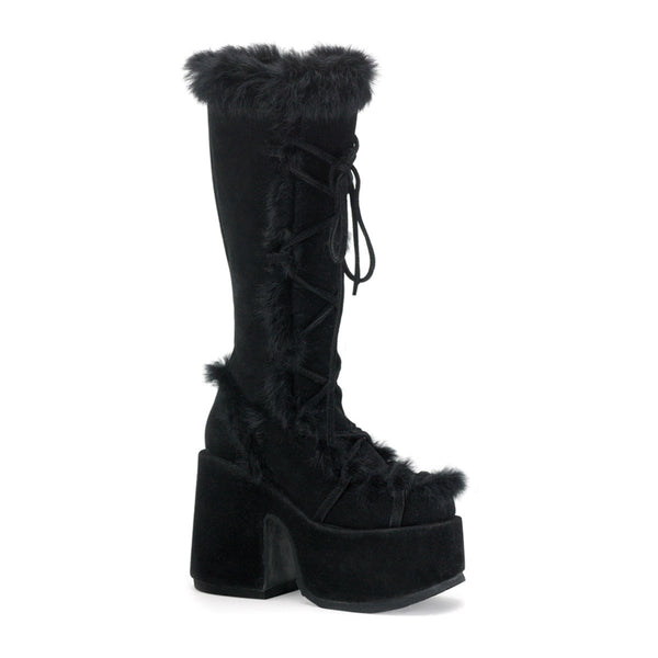 Goth Punk Faux Suede Rabbit Fur Knee High Platform Go Go Boots Shoes Pleaser Demonia CAMEL/311