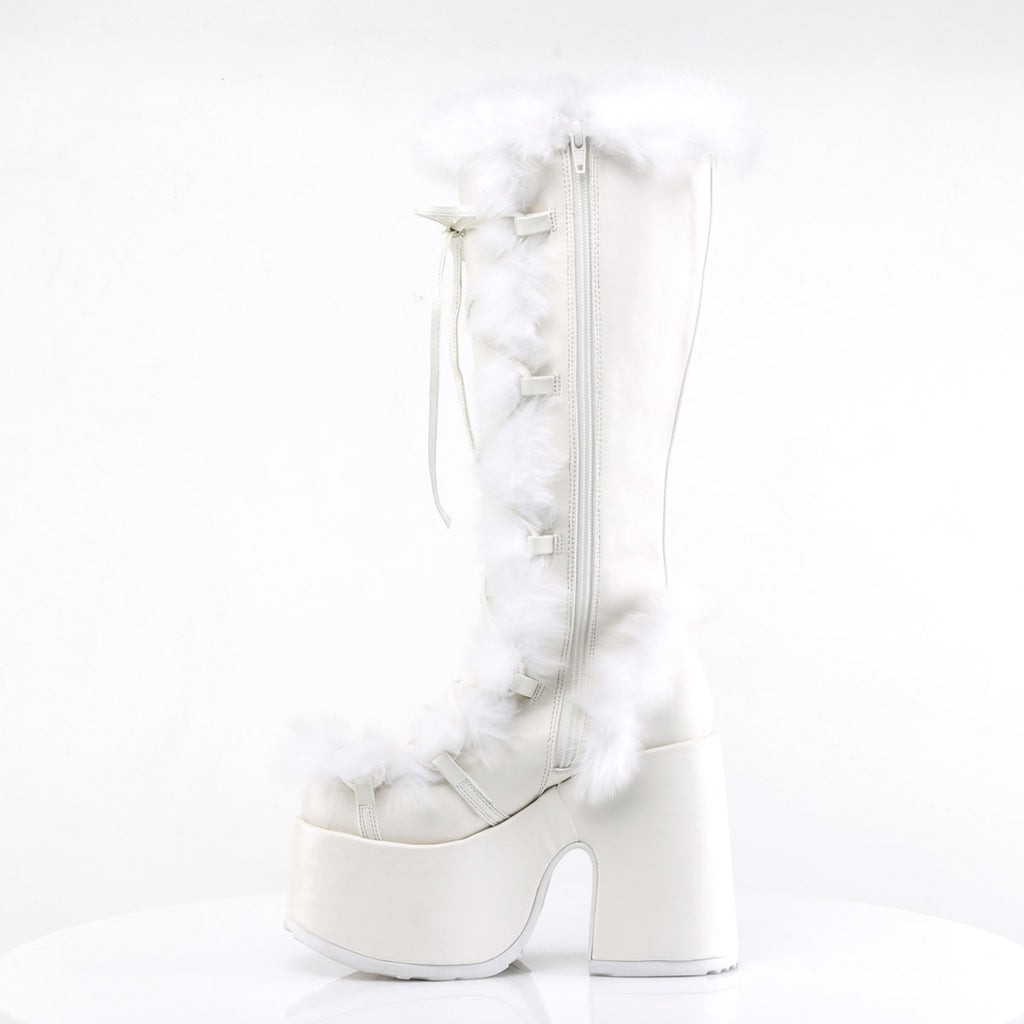Goth Punk Faux Suede Rabbit Fur Knee High Platform Go Go Boots Shoes Pleaser Demonia CAMEL/311
