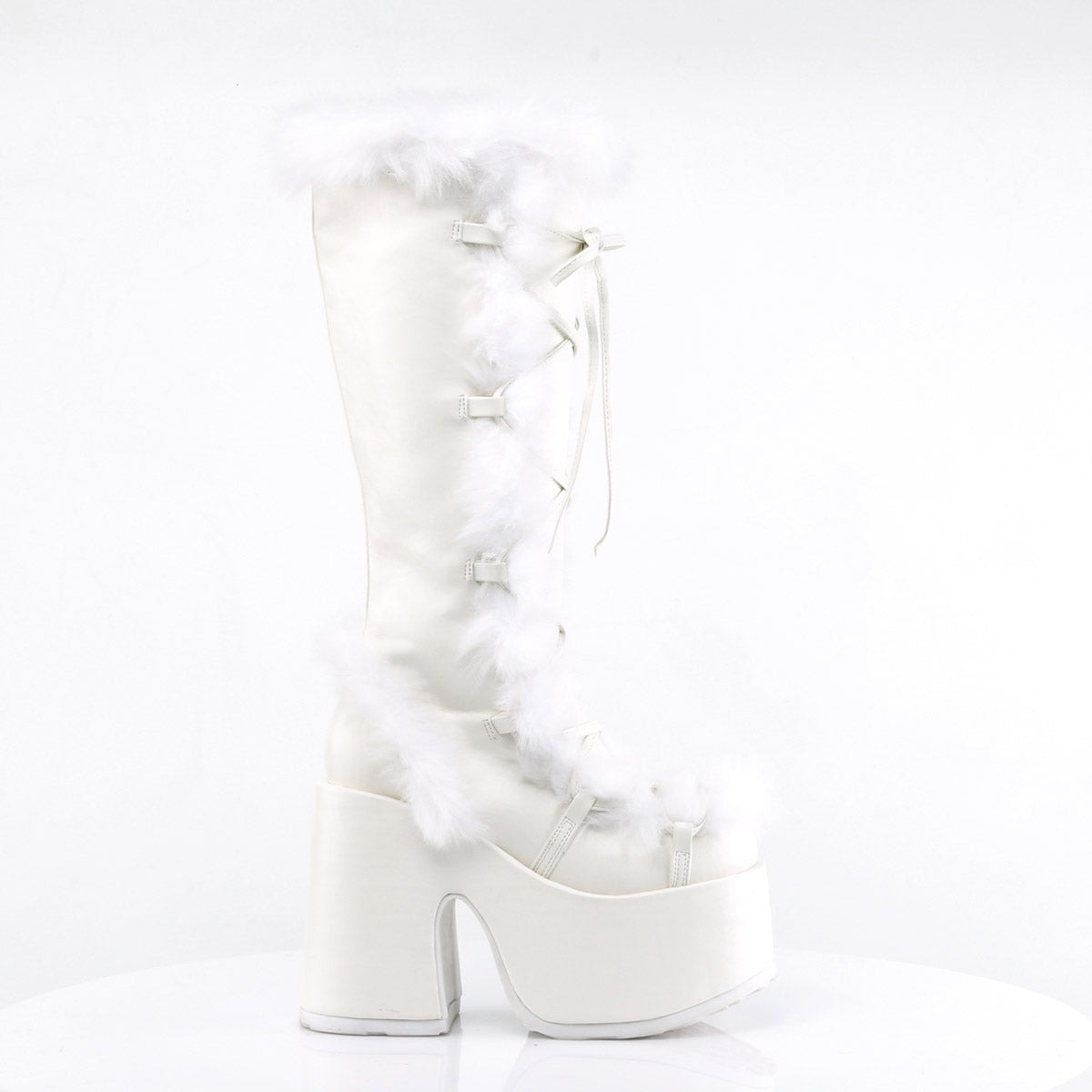 Goth Punk Faux Suede Rabbit Fur Knee High Platform Go Go Boots Shoes Pleaser Demonia CAMEL/311