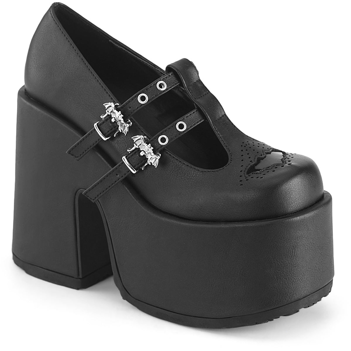 5" Chunky Heel, 3" Platform Eyelet Double T-Strap Maryjane Pleaser Demonia CAMEL/55 Main image