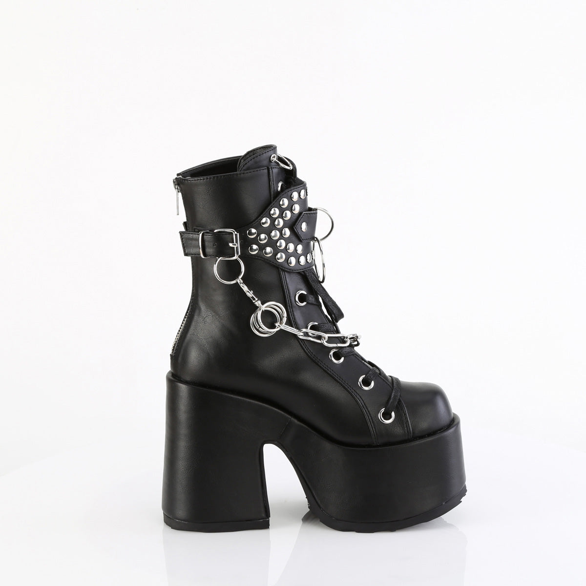 5" Chunky Heel, 3" P/F Lace-Up Mid-Calf Boot, Back Zip Pleaser Demonia CAMEL/65