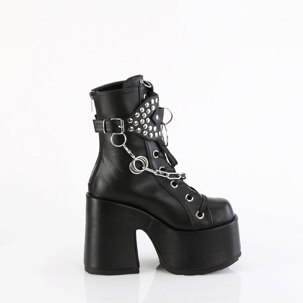 5" Chunky Heel, 3" P/F Lace-Up Mid-Calf Boot, Back Zip Pleaser Demonia CAMEL/65