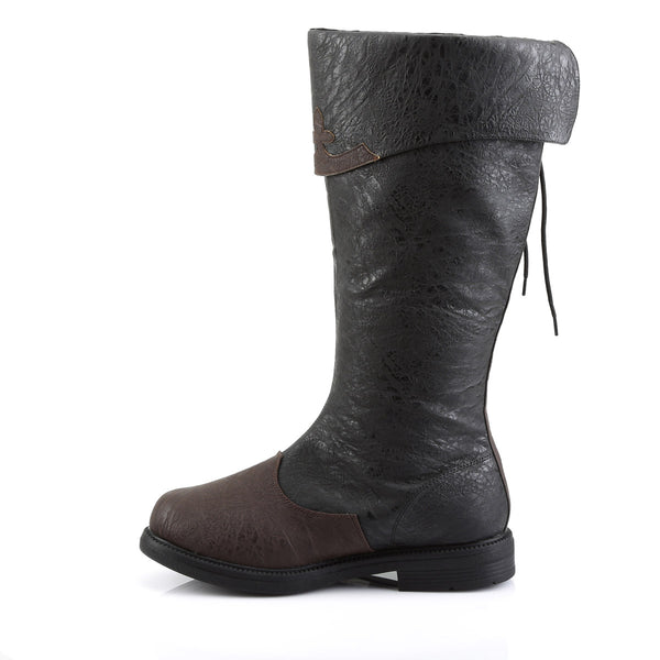 Knee High Cuffed Lace Up Side Round Toe Pull On Wingtip Boots Shoes Pleaser Funtasma CAPTAIN/110