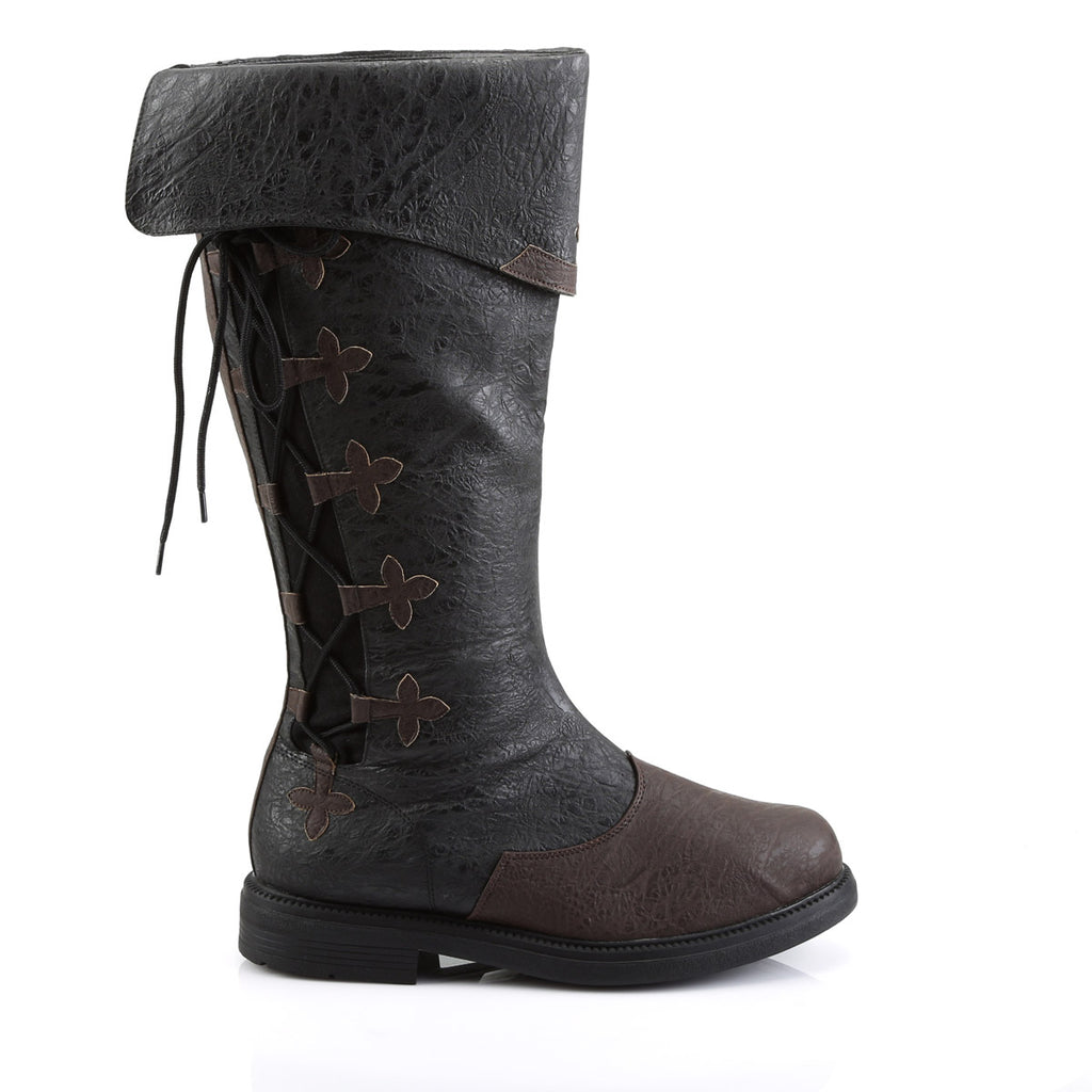 Knee High Cuffed Lace Up Side Round Toe Pull On Wingtip Boots Shoes Pleaser Funtasma CAPTAIN/110