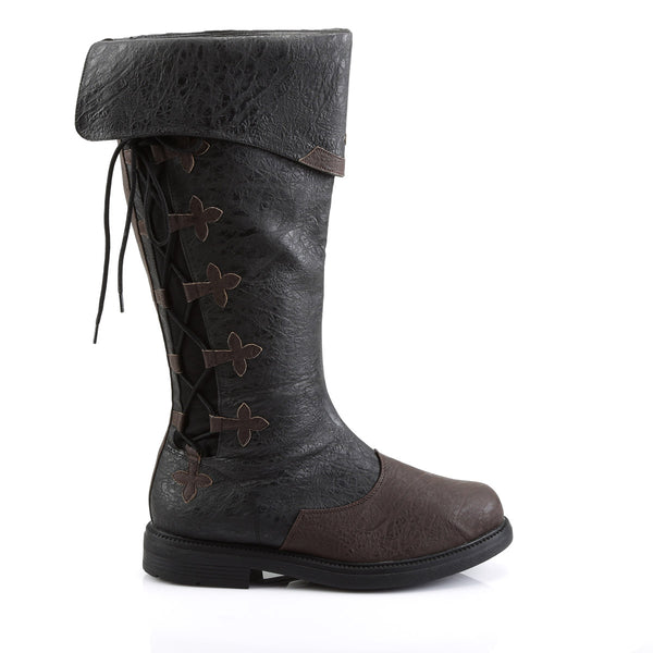 Knee High Cuffed Lace Up Side Round Toe Pull On Wingtip Boots Shoes Pleaser Funtasma CAPTAIN/110