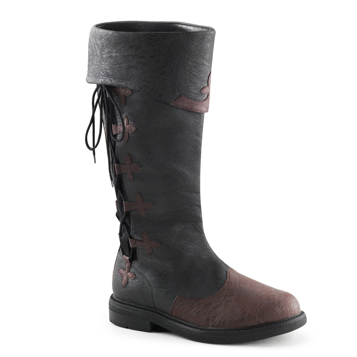 Knee High Cuffed Lace Up Side Round Toe Pull On Wingtip Boots Shoes Pleaser Funtasma CAPTAIN/110