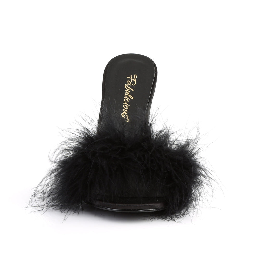 4" Heel Marabou Slipper Blk Pu-Fur Pleaser Fabulicious CLASSIQUE/01F