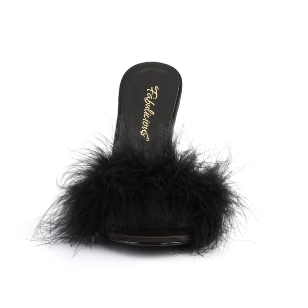 4" Heel Marabou Slipper Blk Pu-Fur Pleaser Fabulicious CLASSIQUE/01F