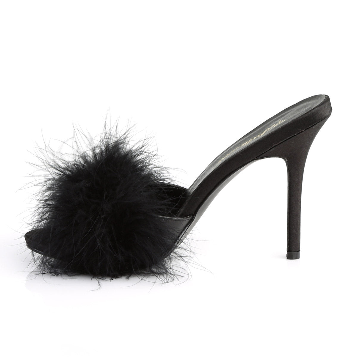 4" Heel Marabou Slipper Blk Pu-Fur Pleaser Fabulicious CLASSIQUE/01F