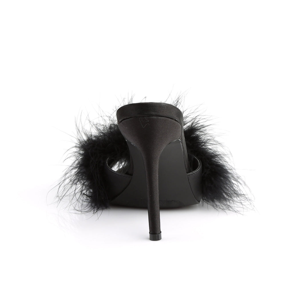 4" Heel Marabou Slipper Blk Pu-Fur Pleaser Fabulicious CLASSIQUE/01F