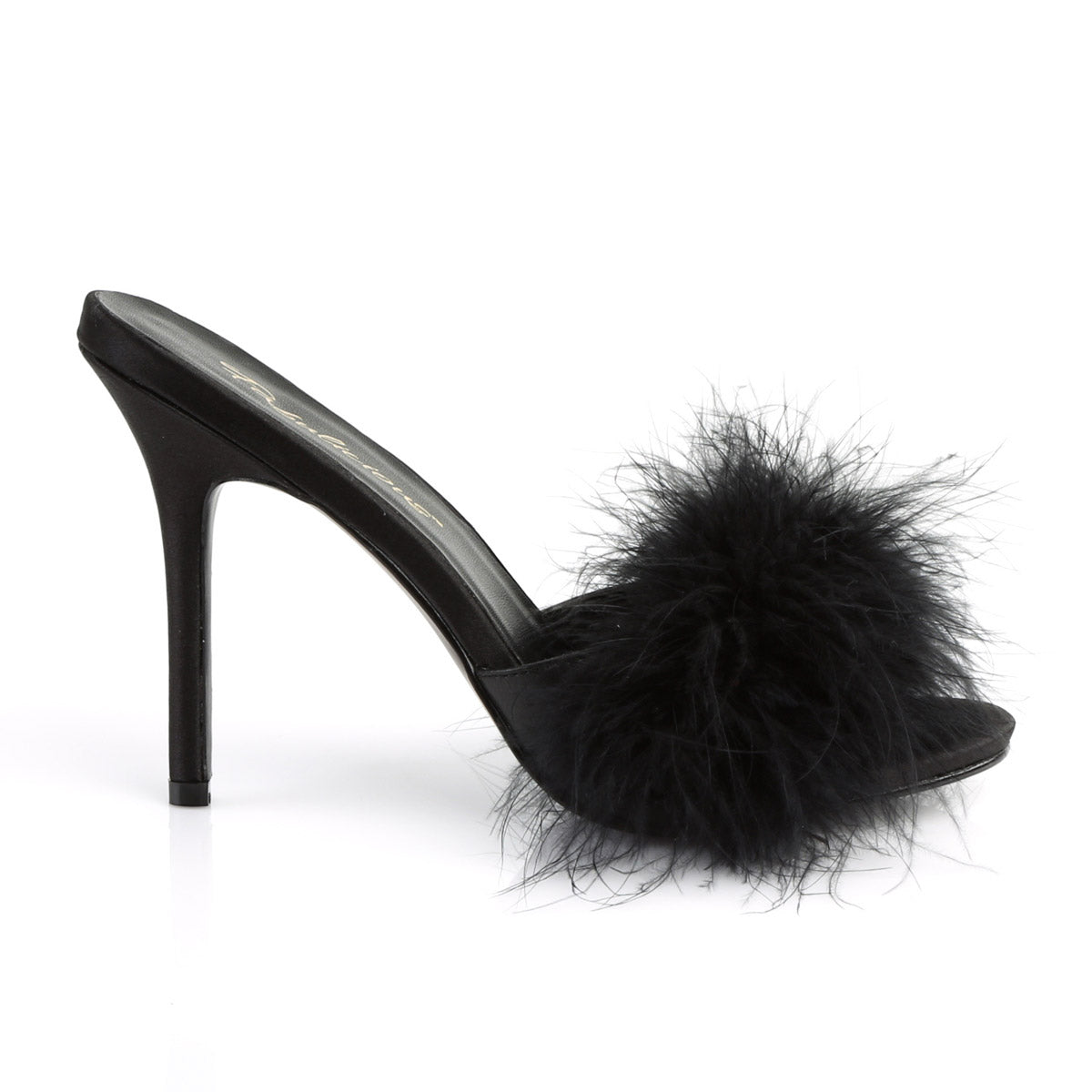 4" Heel Marabou Slipper Blk Pu-Fur Pleaser Fabulicious CLASSIQUE/01F