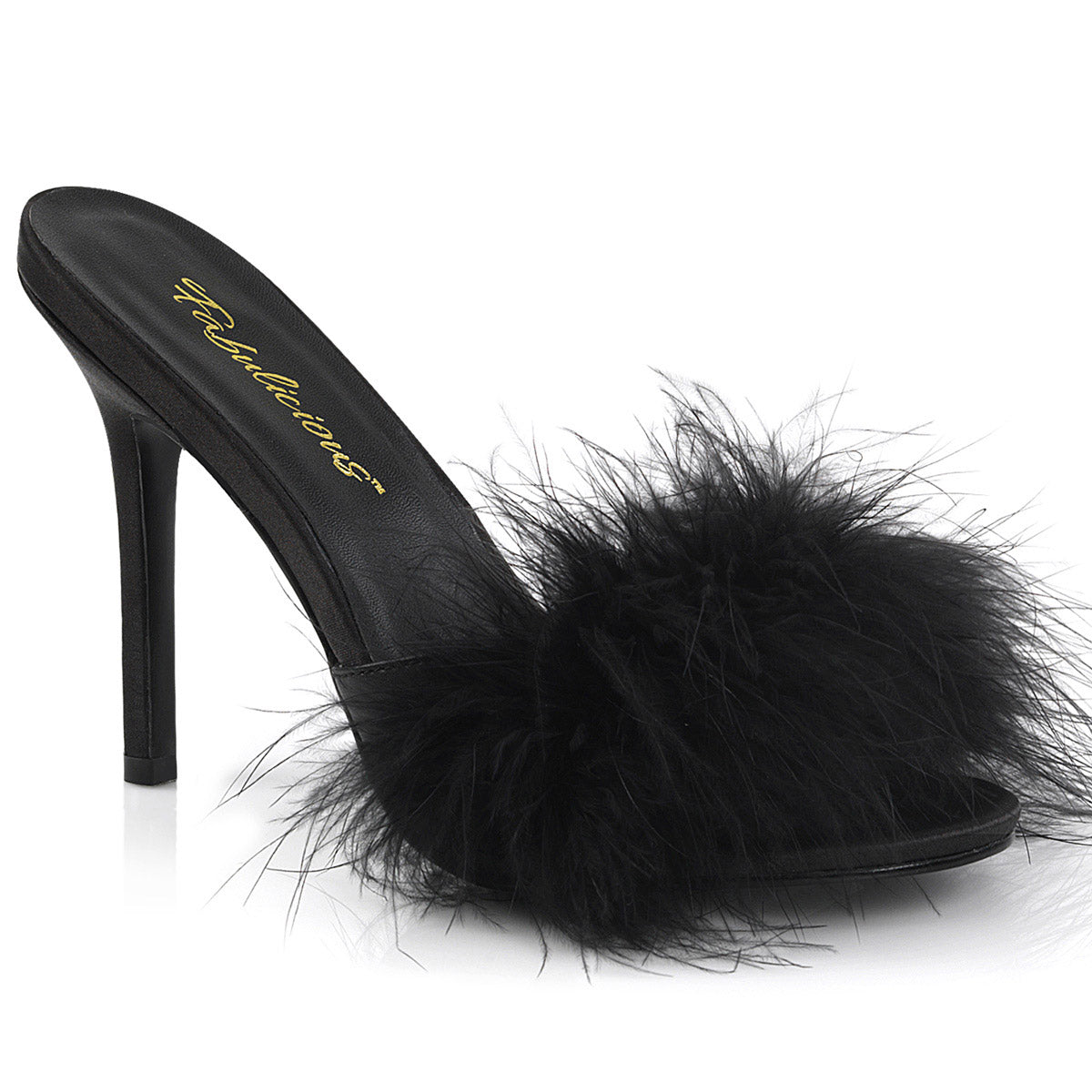 4" Heel Marabou Slipper Blk Pu-Fur Pleaser Fabulicious CLASSIQUE/01F