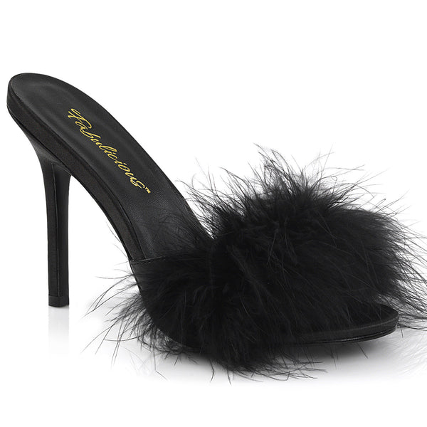 4" Heel Marabou Slipper Blk Pu-Fur Pleaser Fabulicious CLASSIQUE/01F