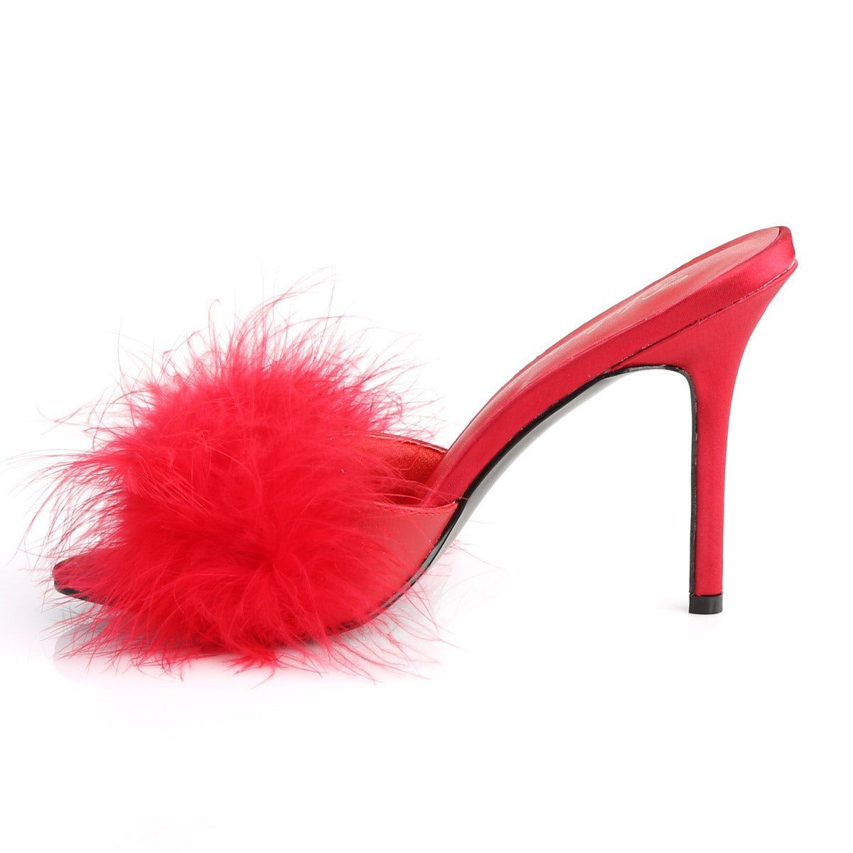 4" Heel Marabou Slipper Red Pu-Fur Pleaser Fabulicious CLASSIQUE/01F