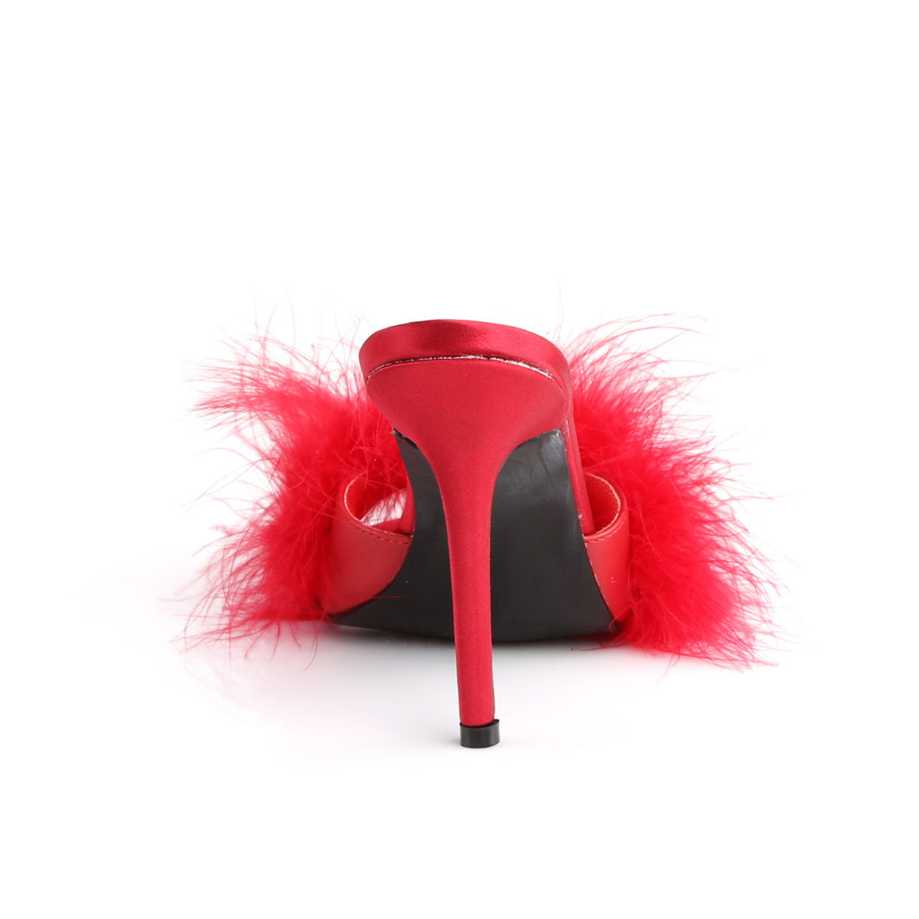 4" Heel Marabou Slipper Red Pu-Fur Pleaser Fabulicious CLASSIQUE/01F