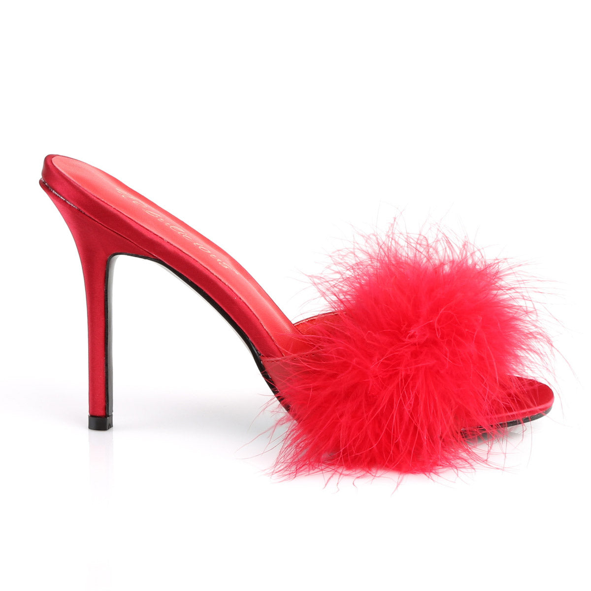 4" Heel Marabou Slipper Red Pu-Fur Pleaser Fabulicious CLASSIQUE/01F