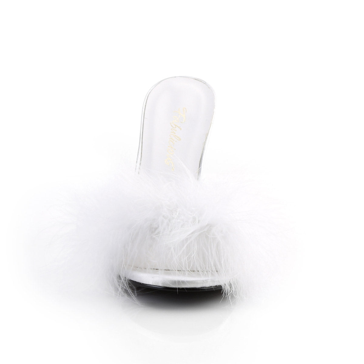 4" Heel Marabou Slipper Wht Pu-Fur Pleaser Fabulicious CLASSIQUE/01F