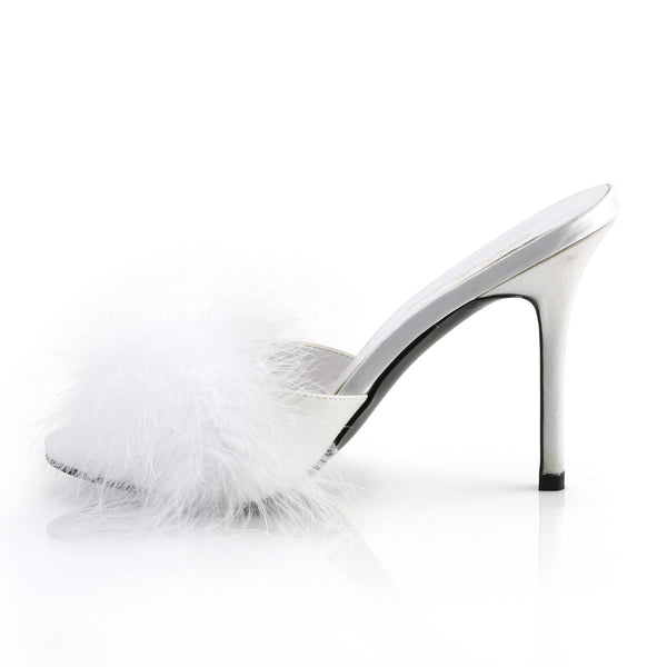 4" Heel Marabou Slipper Wht Pu-Fur Pleaser Fabulicious CLASSIQUE/01F