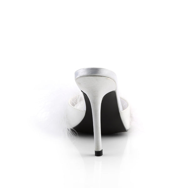 4" Heel Marabou Slipper Wht Pu-Fur Pleaser Fabulicious CLASSIQUE/01F
