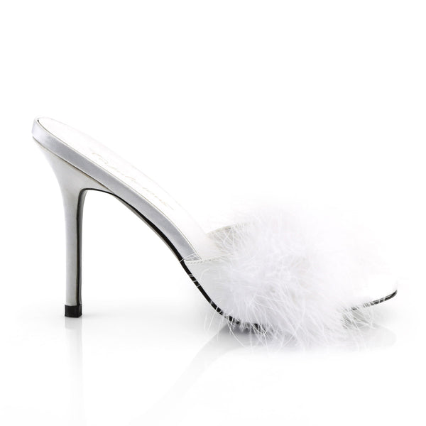 4" Heel Marabou Slipper Wht Pu-Fur Pleaser Fabulicious CLASSIQUE/01F