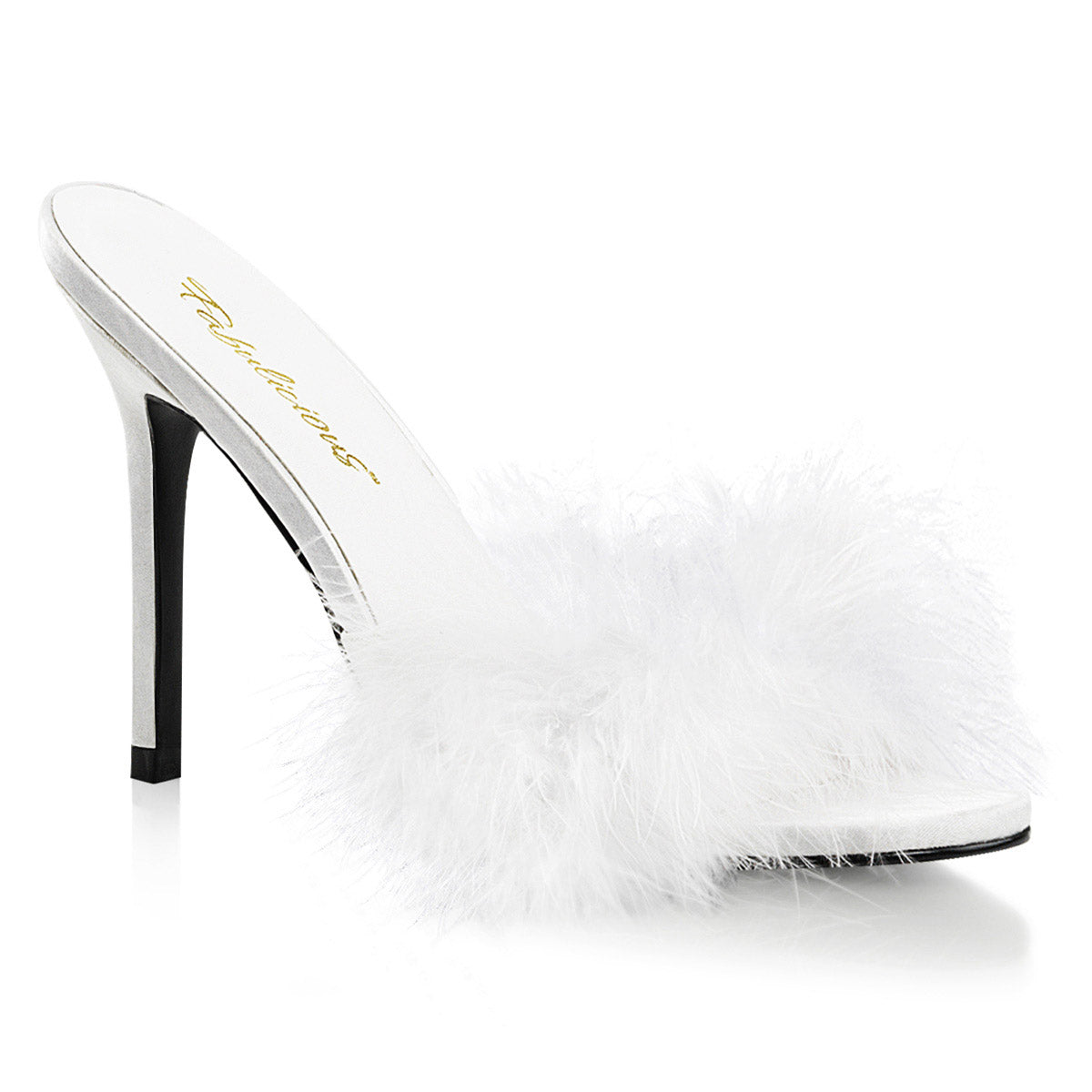 4" Heel Marabou Slipper Wht Pu-Fur Pleaser Fabulicious CLASSIQUE/01F