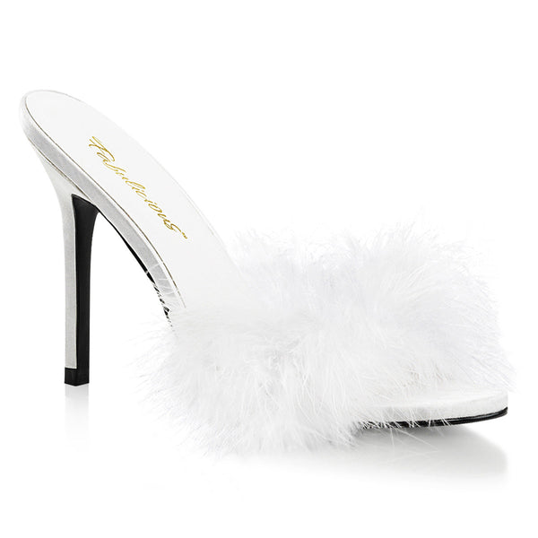 4" Heel Marabou Slipper Wht Pu-Fur Pleaser Fabulicious CLASSIQUE/01F