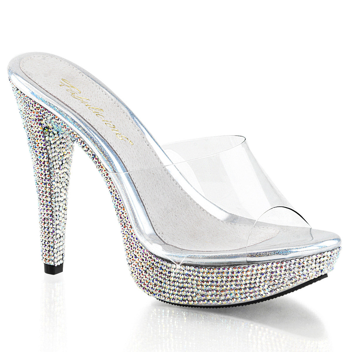 Rhinestone Platform Open Toe Slide Mule Stiletto High Heels Shoes Pleaser Fabulicious COCKTAIL/501DM Main image
